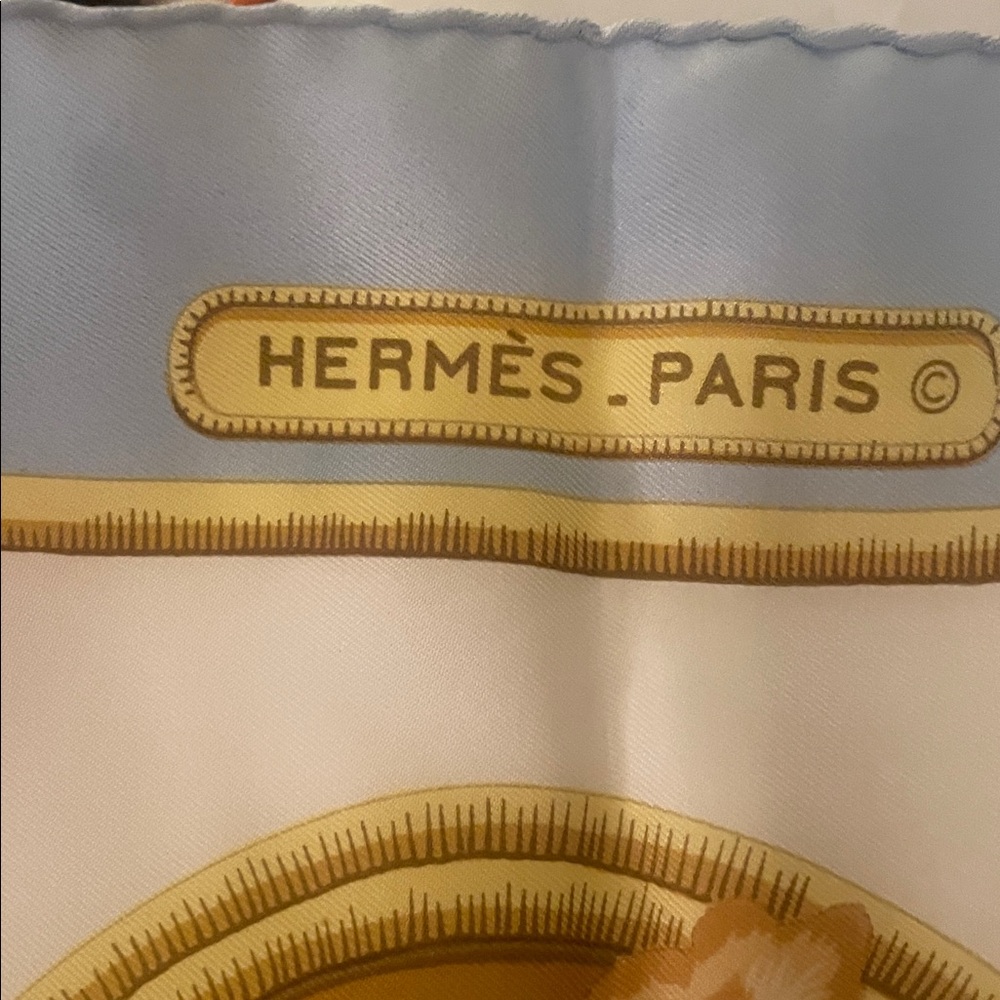 Hermes Silk Scarf in Cream, Gold and Light Blue - Picture 10 of 10